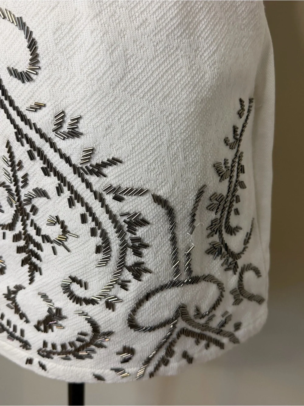 NWT Potter’s Pot Beaded Mini Skirt Cream Paisley Boho Metallic